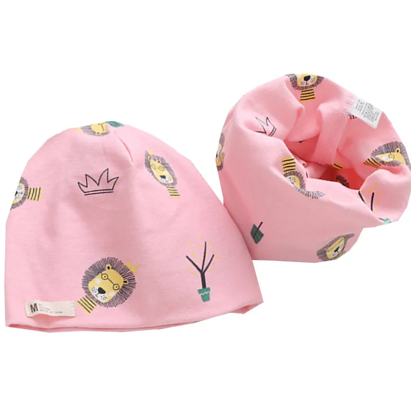 New Spring Autumn Girls Hat Scarf Set Cartoon Owl Star Swan Baby Boy Girls Hat Set Children Hat Scarf-Collar Cotton Kids Hat Set