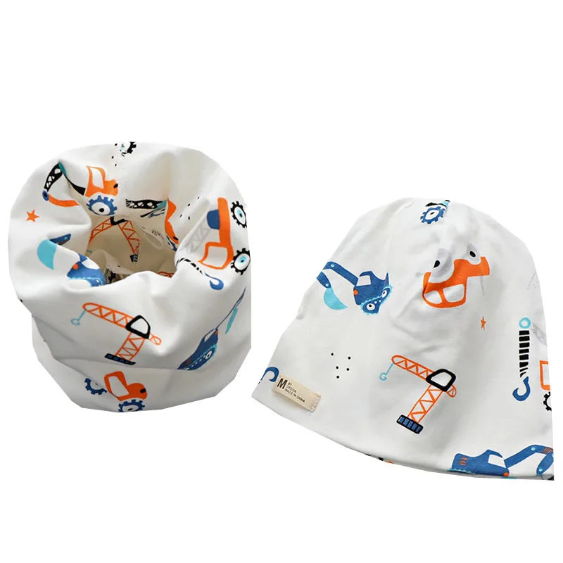 New Spring Autumn Girls Hat Scarf Set Cartoon Owl Star Swan Baby Boy Girls Hat Set Children Hat Scarf-Collar Cotton Kids Hat Set