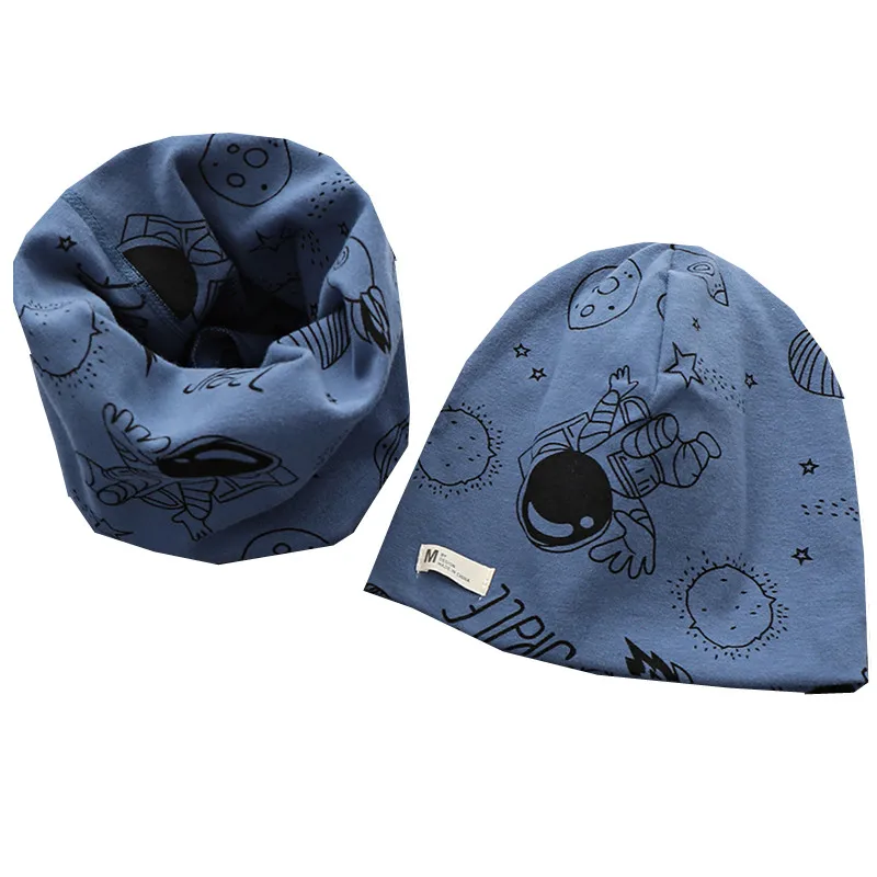 New Spring Autumn Girls Hat Scarf Set Cartoon Owl Star Swan Baby Boy Girls Hat Set Children Hat Scarf-Collar Cotton Kids Hat Set