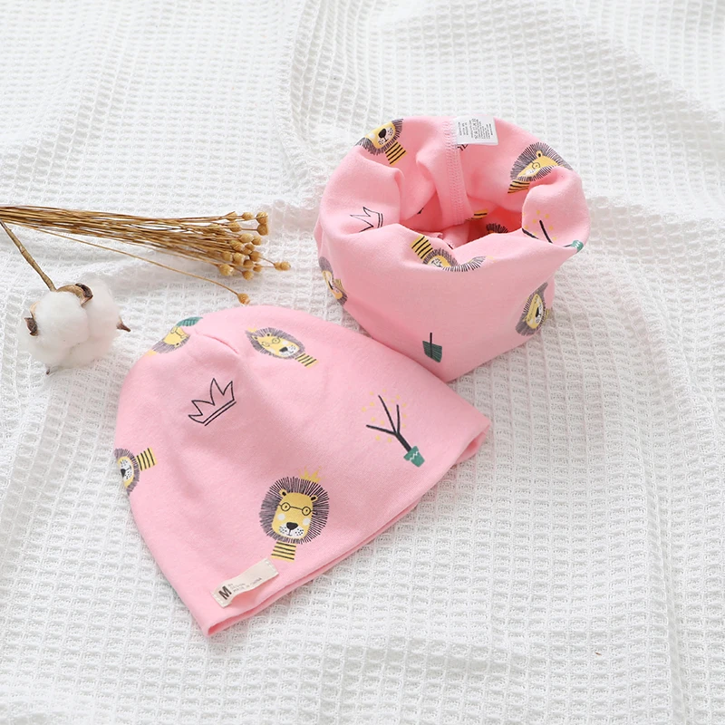 New Spring Autumn Girls Hat Scarf Set Cartoon Owl Star Swan Baby Boy Girls Hat Set Children Hat Scarf-Collar Cotton Kids Hat Set