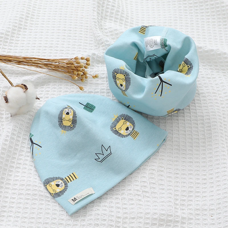 New Spring Autumn Girls Hat Scarf Set Cartoon Owl Star Swan Baby Boy Girls Hat Set Children Hat Scarf-Collar Cotton Kids Hat Set
