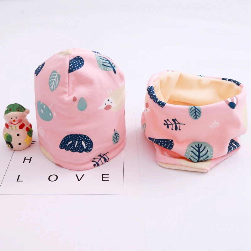 New Spring Autumn Girls Hat Scarf Set Cartoon Owl Star Swan Baby Boy Girls Hat Set Children Hat Scarf-Collar Cotton Kids Hat Set