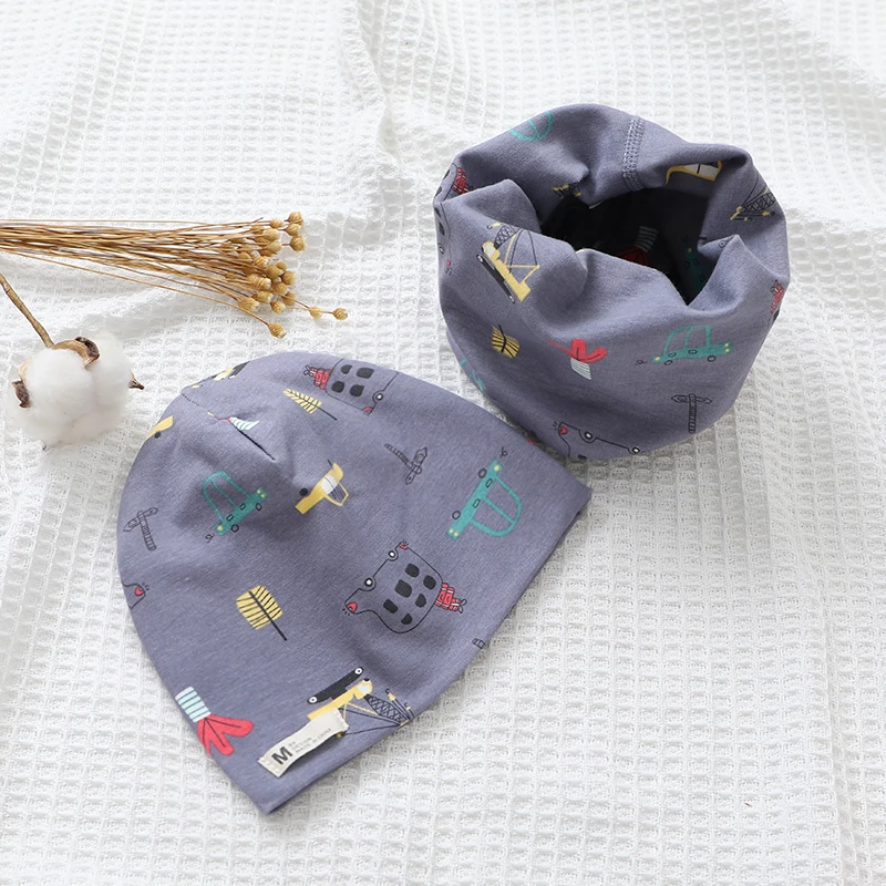 New Spring Autumn Girls Hat Scarf Set Cartoon Owl Star Swan Baby Boy Girls Hat Set Children Hat Scarf-Collar Cotton Kids Hat Set