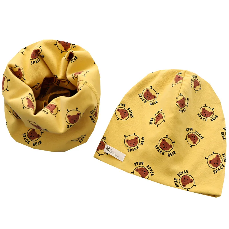 New Spring Autumn Girls Hat Scarf Set Cartoon Owl Star Swan Baby Boy Girls Hat Set Children Hat Scarf-Collar Cotton Kids Hat Set