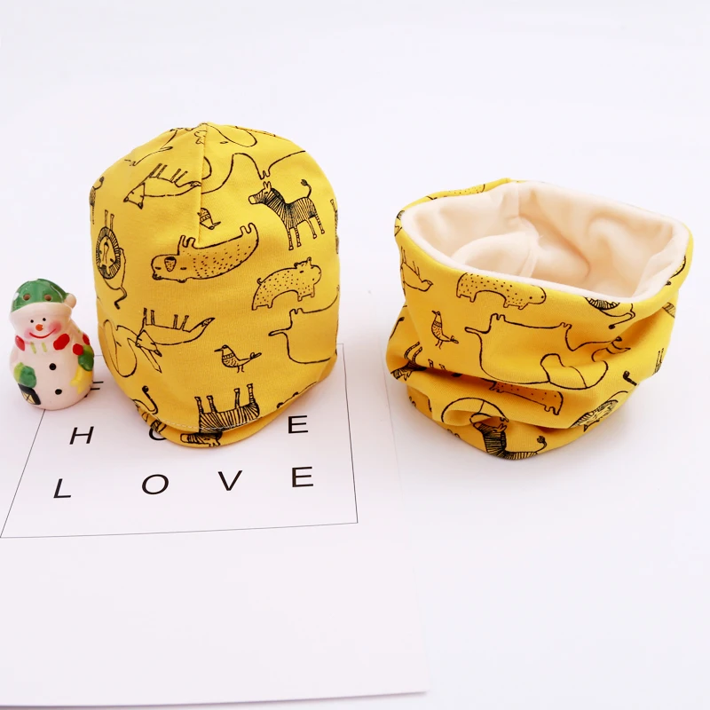 New Spring Autumn Girls Hat Scarf Set Cartoon Owl Star Swan Baby Boy Girls Hat Set Children Hat Scarf-Collar Cotton Kids Hat Set
