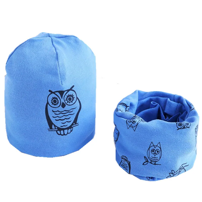 New Spring Autumn Girls Hat Scarf Set Cartoon Owl Star Swan Baby Boy Girls Hat Set Children Hat Scarf-Collar Cotton Kids Hat Set