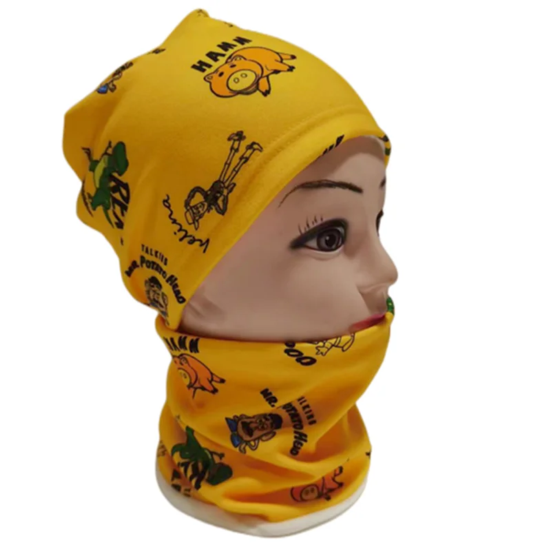 New Spring Autumn Girls Hat Scarf Set Cartoon Owl Star Swan Baby Boy Girls Hat Set Children Hat Scarf-Collar Cotton Kids Hat Set