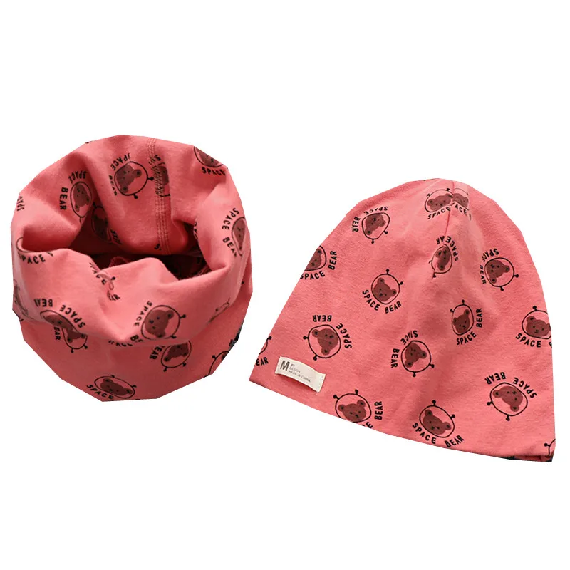 New Spring Autumn Girls Hat Scarf Set Cartoon Owl Star Swan Baby Boy Girls Hat Set Children Hat Scarf-Collar Cotton Kids Hat Set