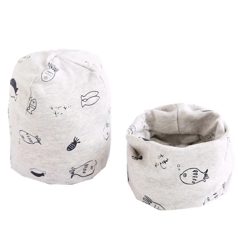New Spring Autumn Girls Hat Scarf Set Cartoon Owl Star Swan Baby Boy Girls Hat Set Children Hat Scarf-Collar Cotton Kids Hat Set