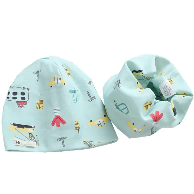 New Spring Autumn Girls Hat Scarf Set Cartoon Owl Star Swan Baby Boy Girls Hat Set Children Hat Scarf-Collar Cotton Kids Hat Set