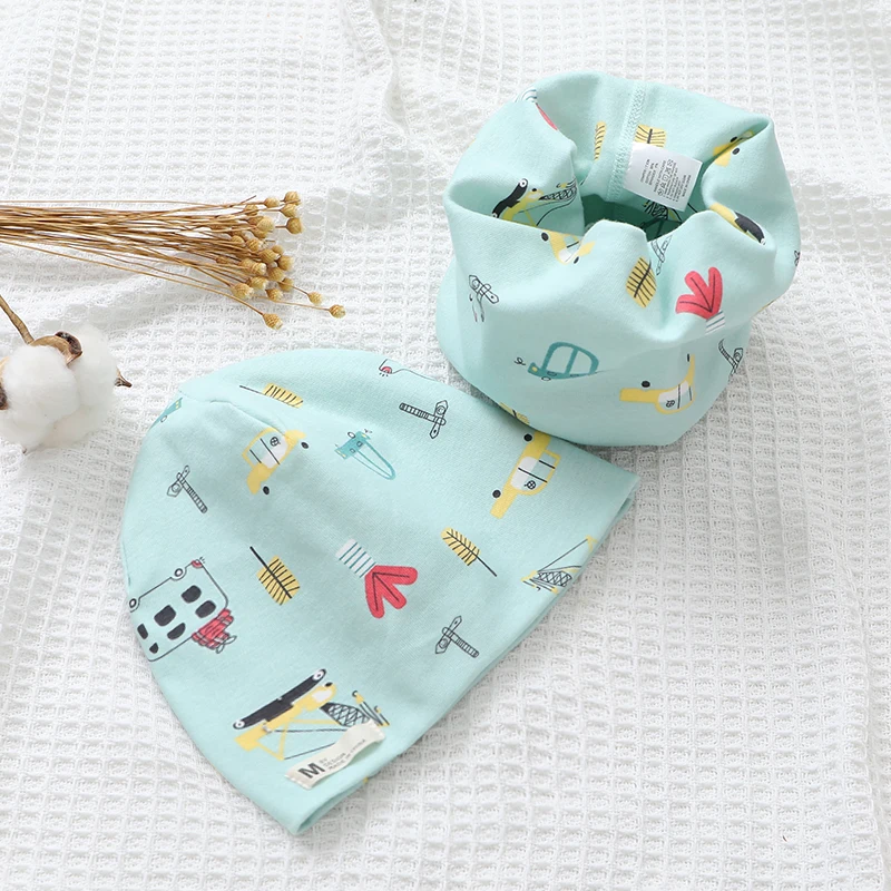 New Spring Autumn Girls Hat Scarf Set Cartoon Owl Star Swan Baby Boy Girls Hat Set Children Hat Scarf-Collar Cotton Kids Hat Set