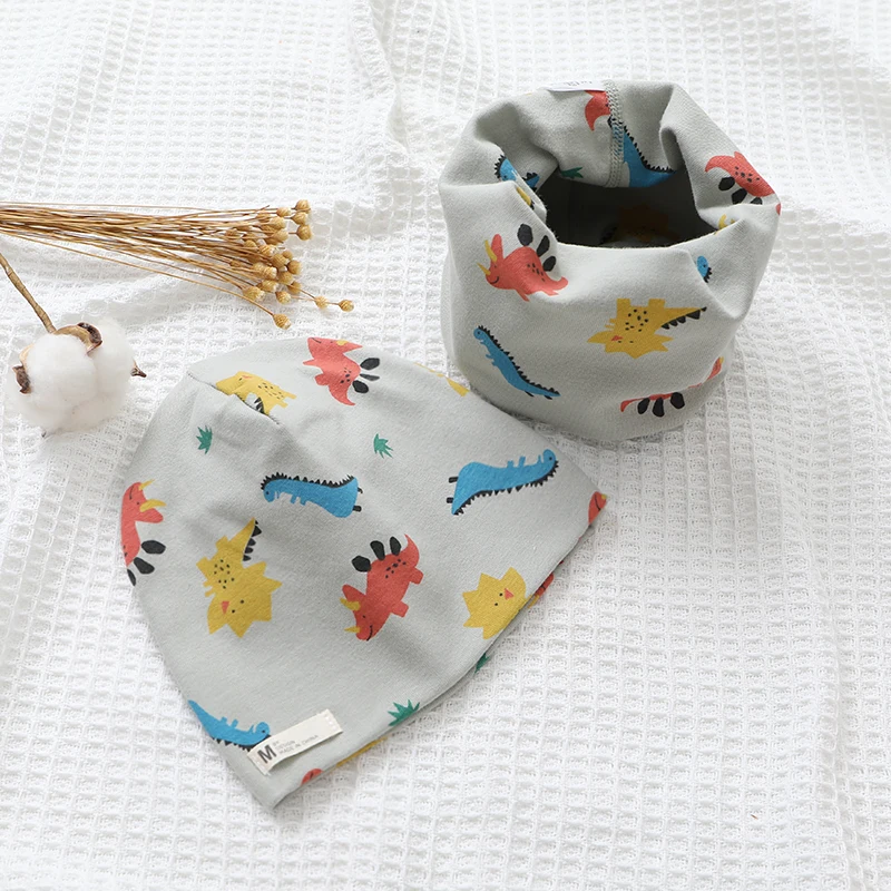 New Spring Autumn Girls Hat Scarf Set Cartoon Owl Star Swan Baby Boy Girls Hat Set Children Hat Scarf-Collar Cotton Kids Hat Set