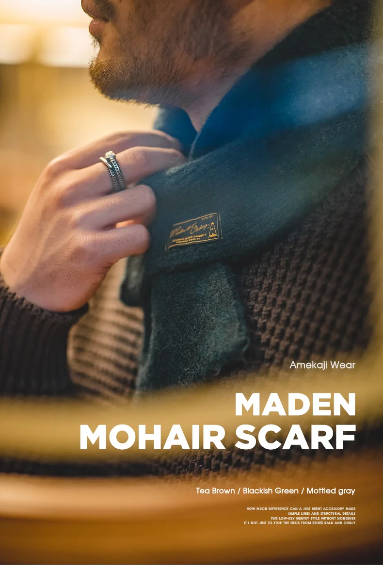 Maden Vintage Mohair Scarf Winter Knitted Scarves Men & Women Warm Windproof Solid Color Simple Fashion Small Size Collar Scarf