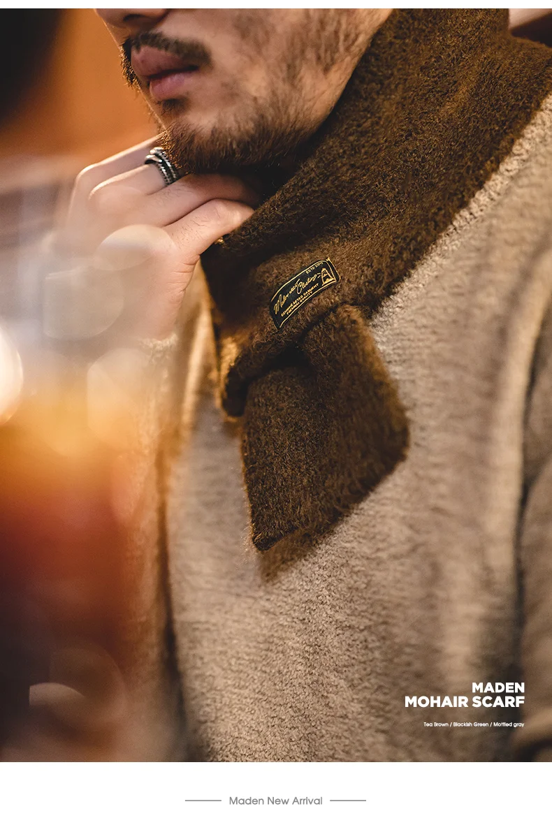 Maden Vintage Mohair Scarf Winter Knitted Scarves Men & Women Warm Windproof Solid Color Simple Fashion Small Size Collar Scarf