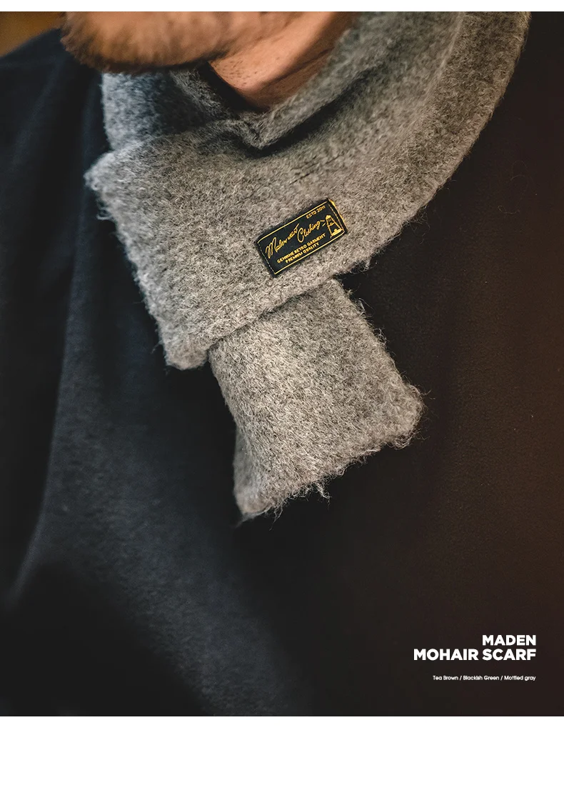 Maden Vintage Mohair Scarf Winter Knitted Scarves Men & Women Warm Windproof Solid Color Simple Fashion Small Size Collar Scarf