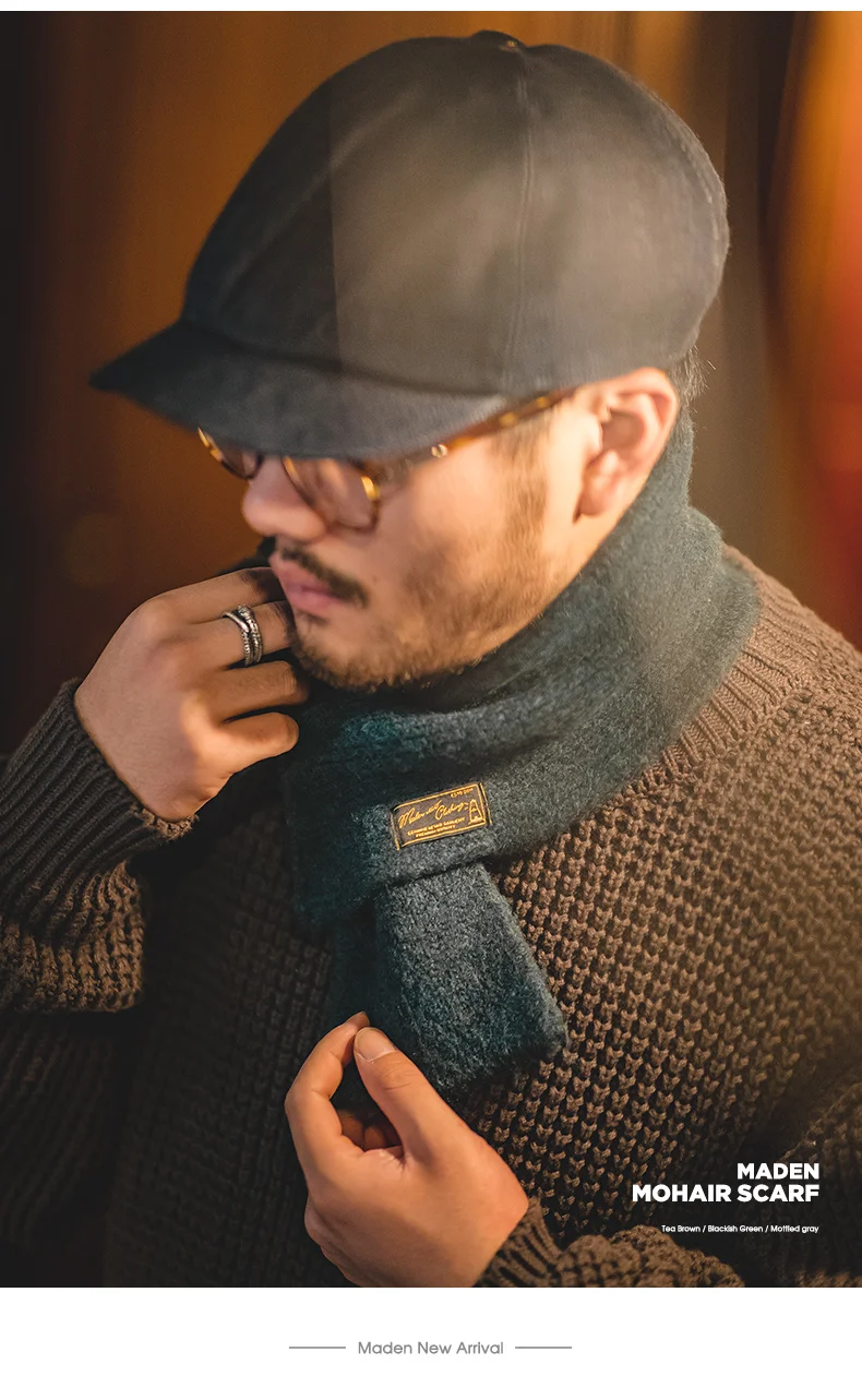 Maden Vintage Mohair Scarf Winter Knitted Scarves Men & Women Warm Windproof Solid Color Simple Fashion Small Size Collar Scarf