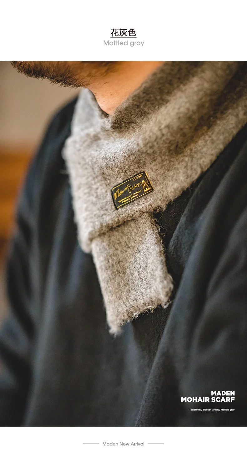 Maden Vintage Mohair Scarf Winter Knitted Scarves Men & Women Warm Windproof Solid Color Simple Fashion Small Size Collar Scarf