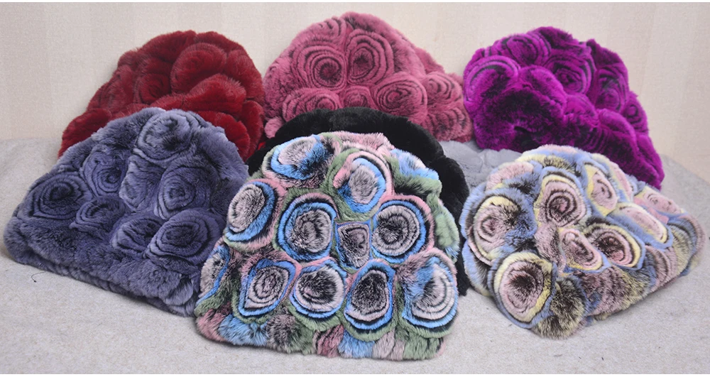 New Women Winter Fur Hat Scarf Sets Natural Warm Real Rex Rabbit Fur Cap Scarves Lady Knitted Warm 100% Genuine Fur Hats Muffler