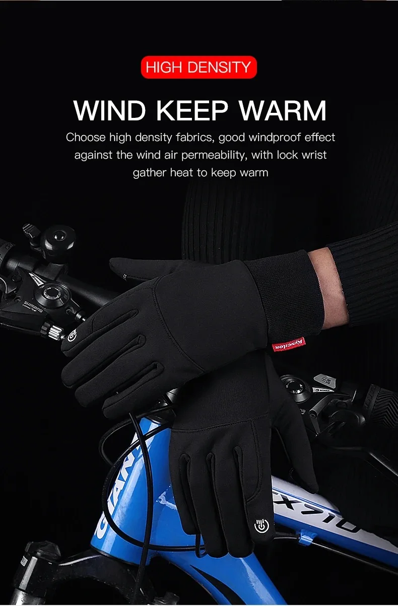 Non-slip Motorcycle Gloves for Men, Touch Screen, Black, Outdoor Cycling, Gym, Fitness, Sports, Running, Warm, Autumn, Winter