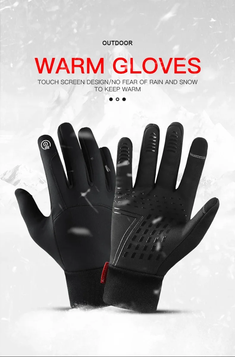 Non-slip Motorcycle Gloves for Men, Touch Screen, Black, Outdoor Cycling, Gym, Fitness, Sports, Running, Warm, Autumn, Winter
