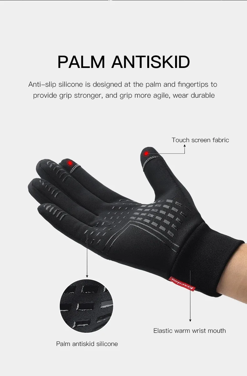 Non-slip Motorcycle Gloves for Men, Touch Screen, Black, Outdoor Cycling, Gym, Fitness, Sports, Running, Warm, Autumn, Winter
