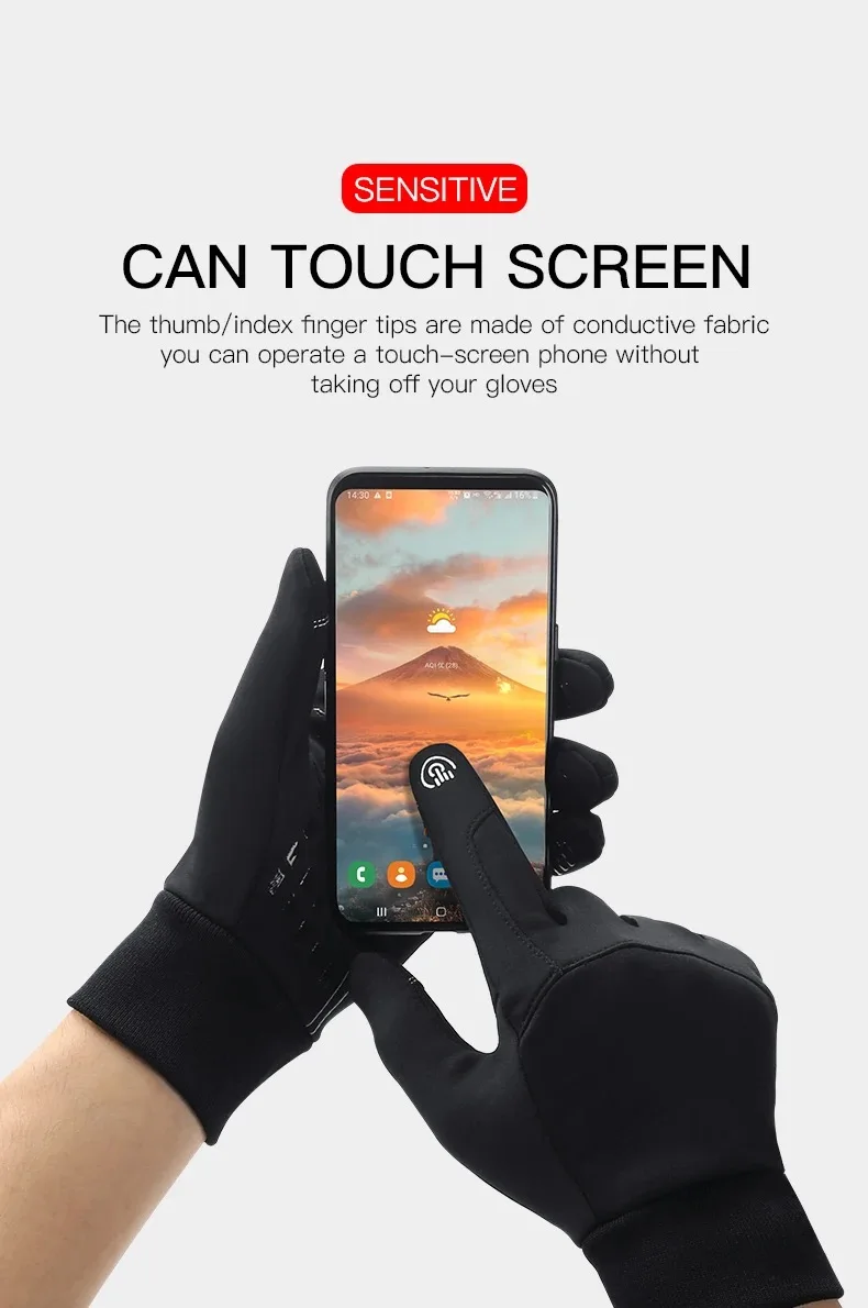 Non-slip Motorcycle Gloves for Men, Touch Screen, Black, Outdoor Cycling, Gym, Fitness, Sports, Running, Warm, Autumn, Winter