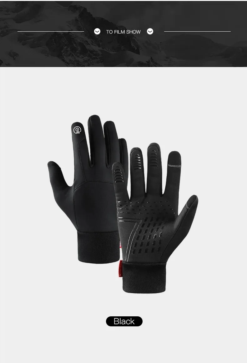 Non-slip Motorcycle Gloves for Men, Touch Screen, Black, Outdoor Cycling, Gym, Fitness, Sports, Running, Warm, Autumn, Winter