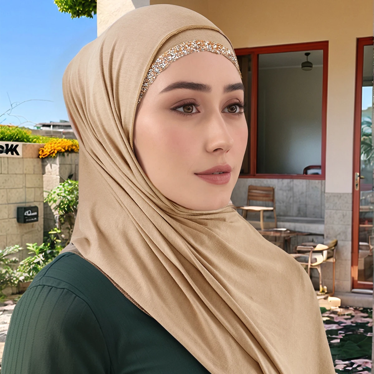 2pcs Muslim Modal Jersey Scarf Hijab With Diamond Adjustable Inner Caps Soft Woman Muslim Hijabs Women Fashion Accessories Set