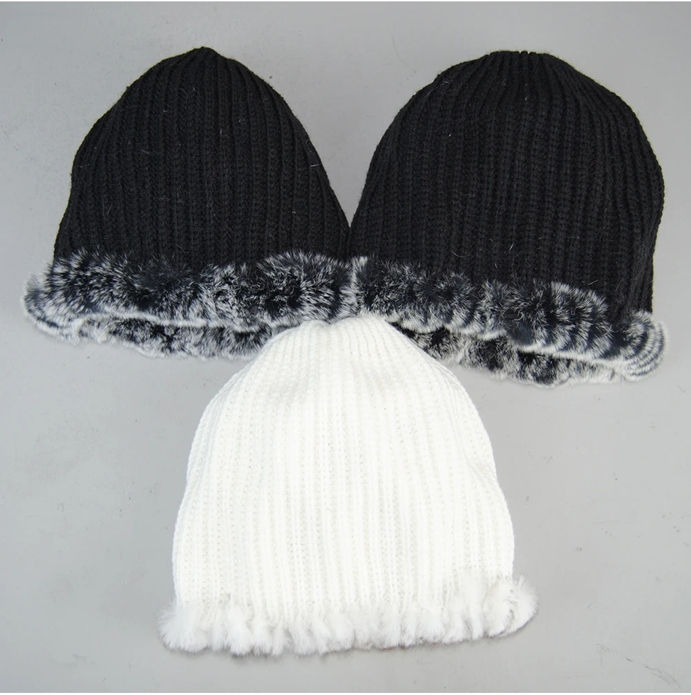 Women Knit Real Rex Rabbit Fur Hat Scarf Sets Natural Warm Rex Rabbit Fur Scarves Hat Winter Lady Real Rex Rabbit Fur Hat Scarf