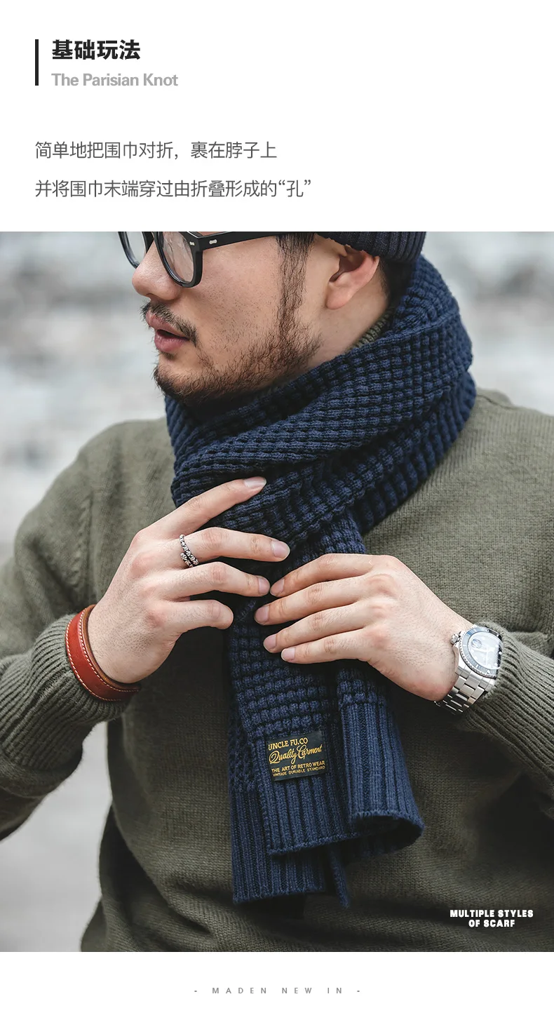 Maden Knitted Winter Scarf Men Striped Cotton Scarf Male Brand Shawl Wrap Knit Cashmere Bufandas Long Scarves