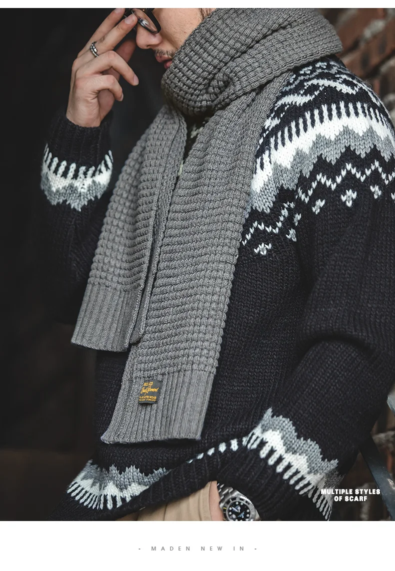 Maden Knitted Winter Scarf Men Striped Cotton Scarf Male Brand Shawl Wrap Knit Cashmere Bufandas Long Scarves