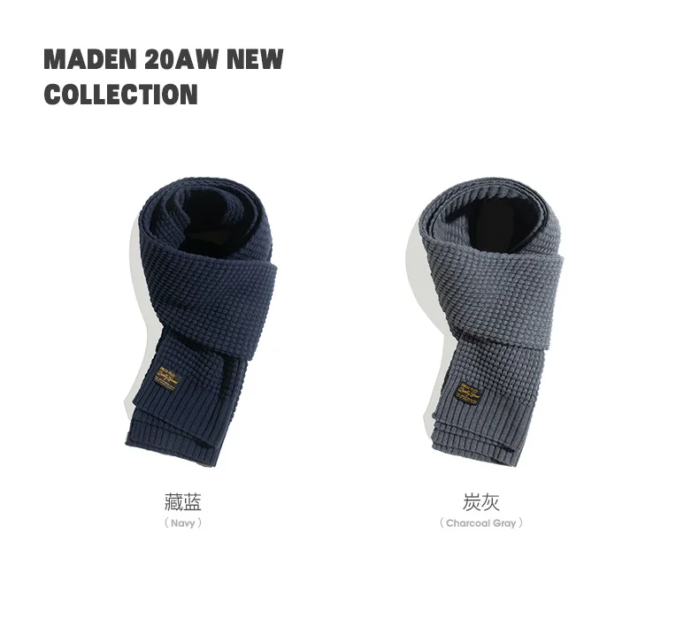 Maden Knitted Winter Scarf Men Striped Cotton Scarf Male Brand Shawl Wrap Knit Cashmere Bufandas Long Scarves