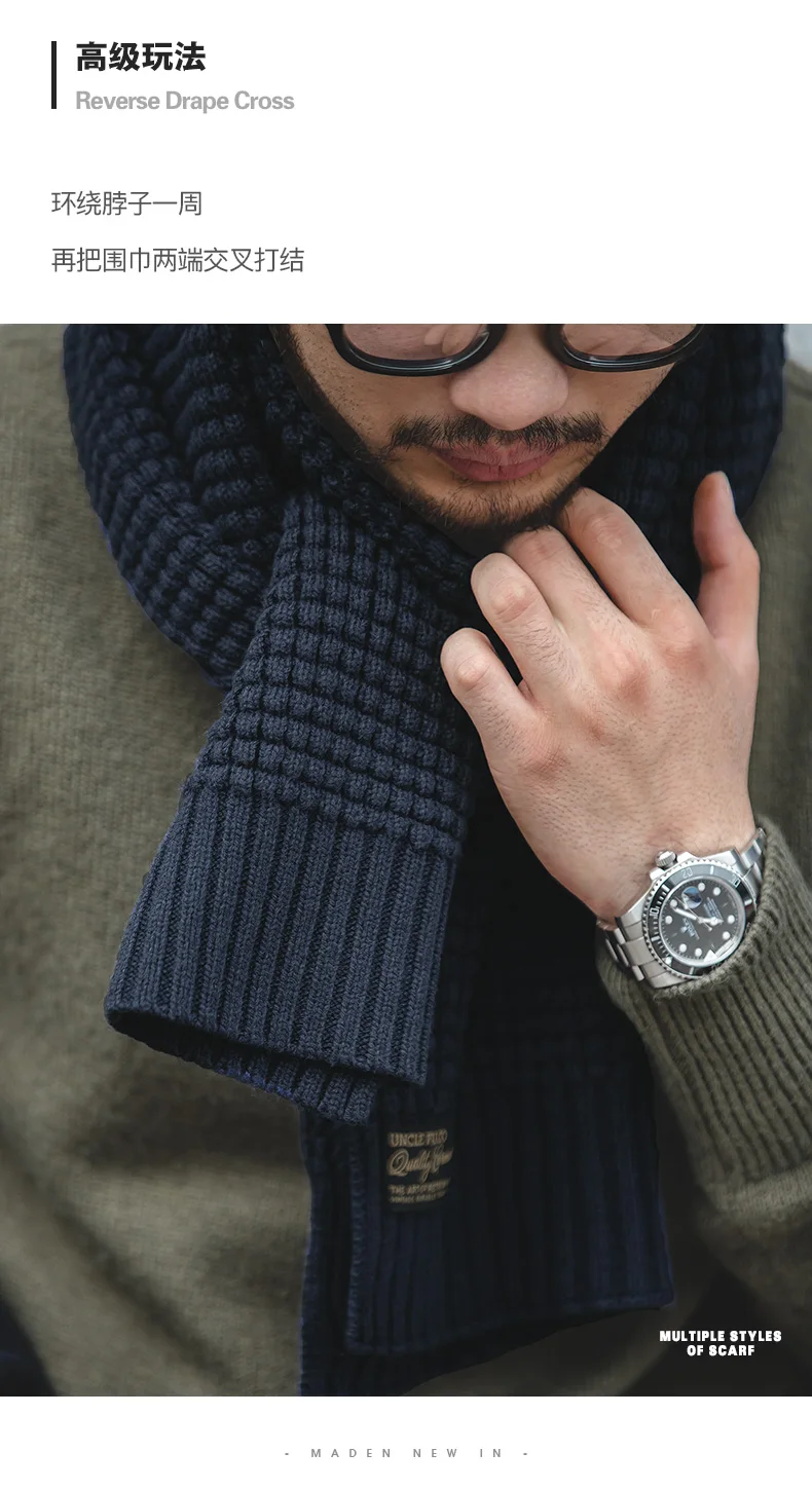 Maden Knitted Winter Scarf Men Striped Cotton Scarf Male Brand Shawl Wrap Knit Cashmere Bufandas Long Scarves