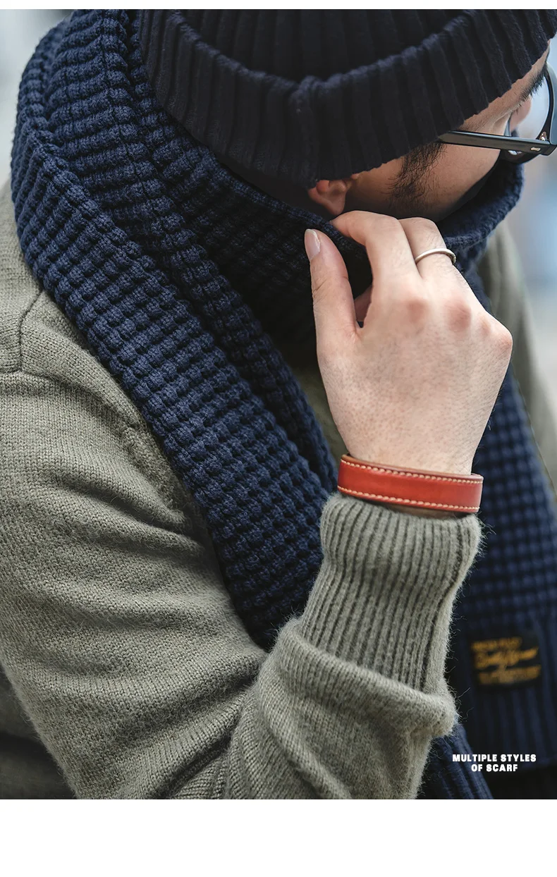 Maden Knitted Winter Scarf Men Striped Cotton Scarf Male Brand Shawl Wrap Knit Cashmere Bufandas Long Scarves