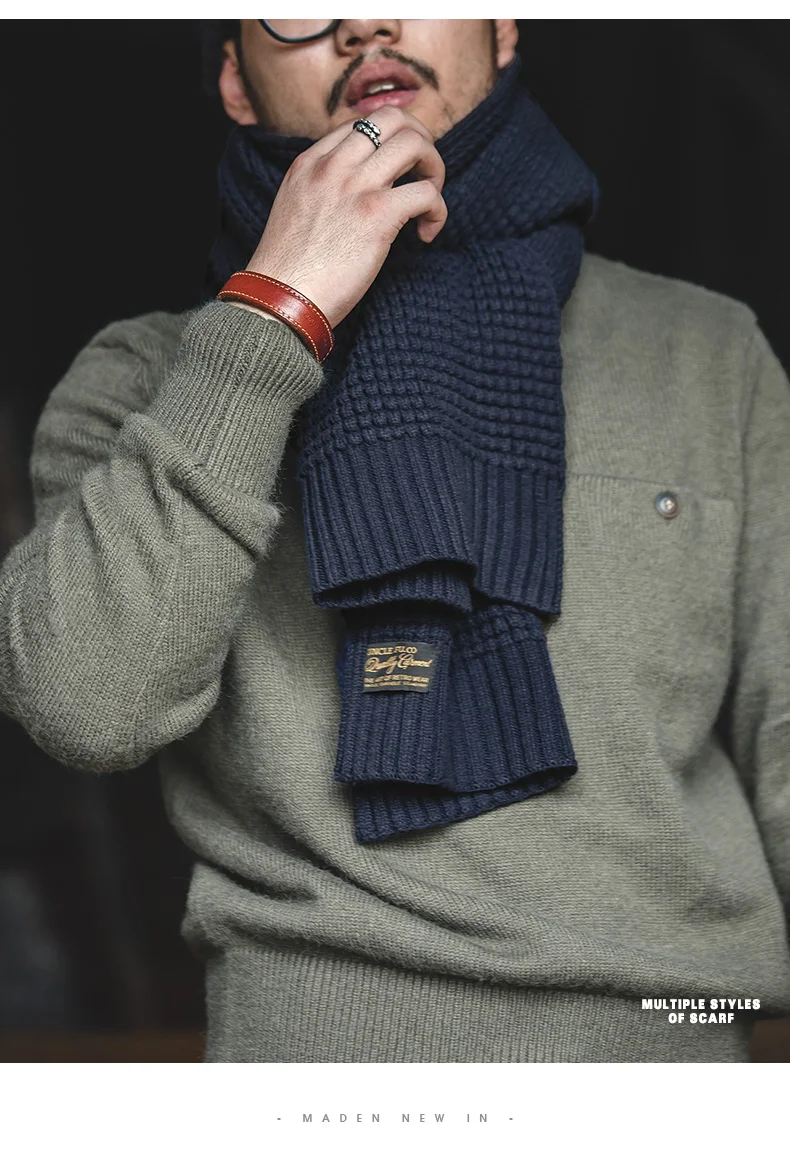 Maden Knitted Winter Scarf Men Striped Cotton Scarf Male Brand Shawl Wrap Knit Cashmere Bufandas Long Scarves