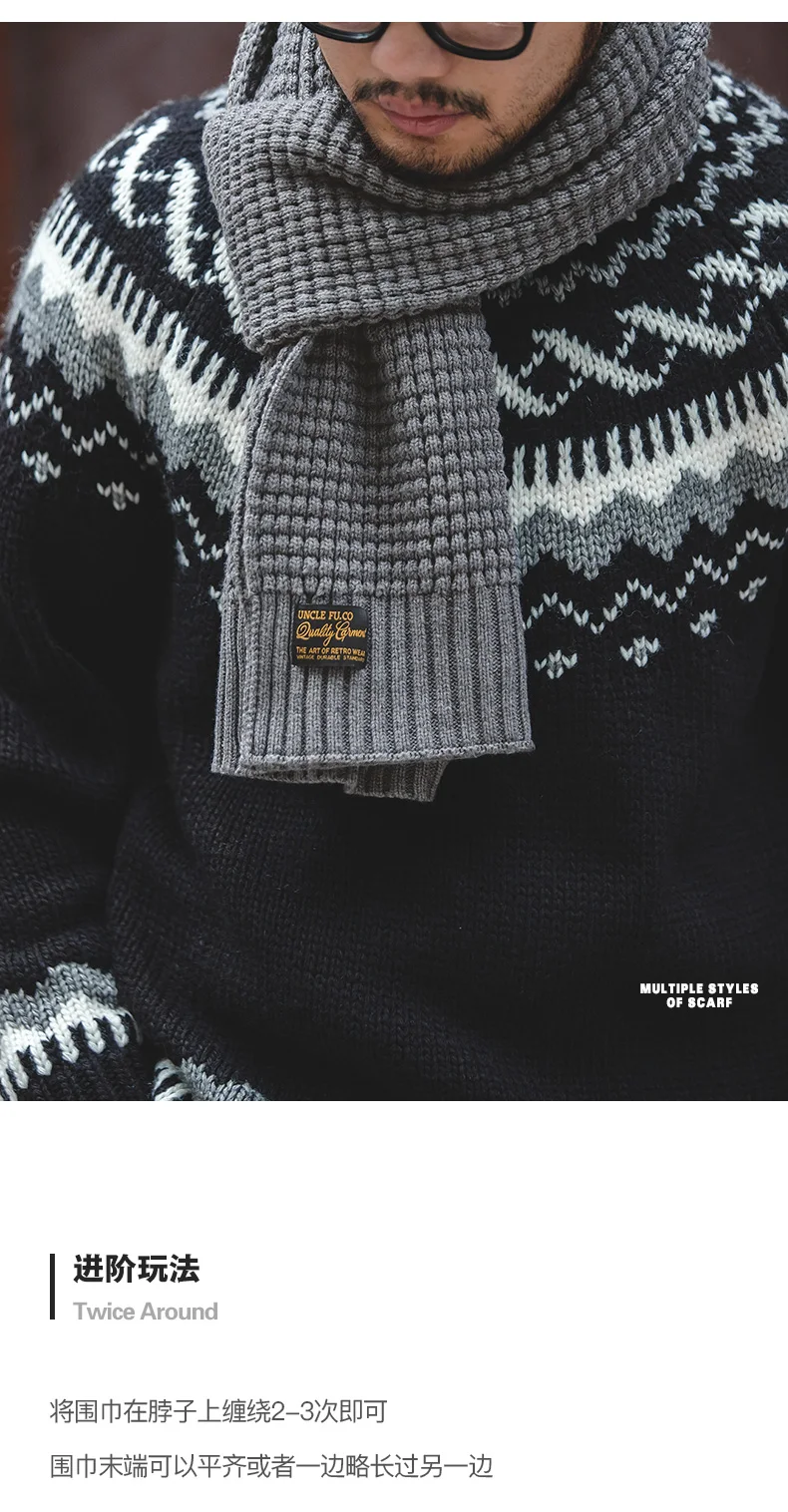 Maden Knitted Winter Scarf Men Striped Cotton Scarf Male Brand Shawl Wrap Knit Cashmere Bufandas Long Scarves