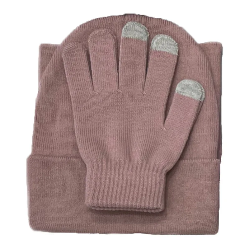 New Unisex Thick Autumn Winter Scarf Hat Gloves Set For Women Outdoor Warm Soft Solid Neck Scaf Beanies Cap Men Windproof Gift