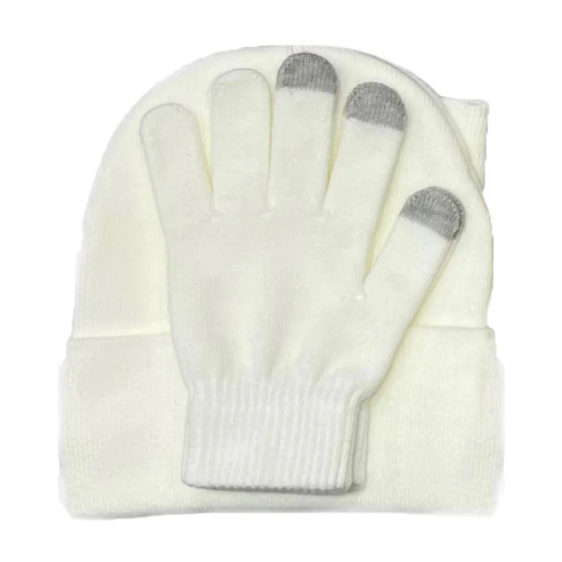 New Unisex Thick Autumn Winter Scarf Hat Gloves Set For Women Outdoor Warm Soft Solid Neck Scaf Beanies Cap Men Windproof Gift
