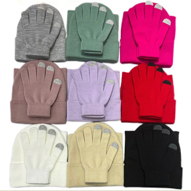 New Unisex Thick Autumn Winter Scarf Hat Gloves Set For Women Outdoor Warm Soft Solid Neck Scaf Beanies Cap Men Windproof Gift