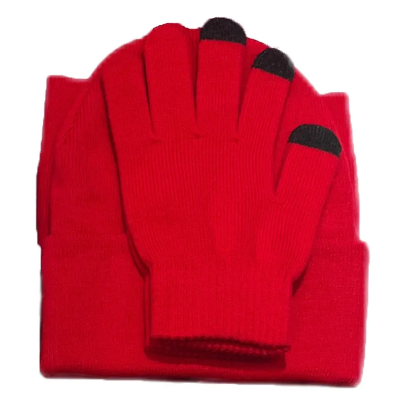 New Unisex Thick Autumn Winter Scarf Hat Gloves Set For Women Outdoor Warm Soft Solid Neck Scaf Beanies Cap Men Windproof Gift