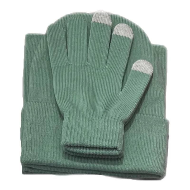 New Unisex Thick Autumn Winter Scarf Hat Gloves Set For Women Outdoor Warm Soft Solid Neck Scaf Beanies Cap Men Windproof Gift