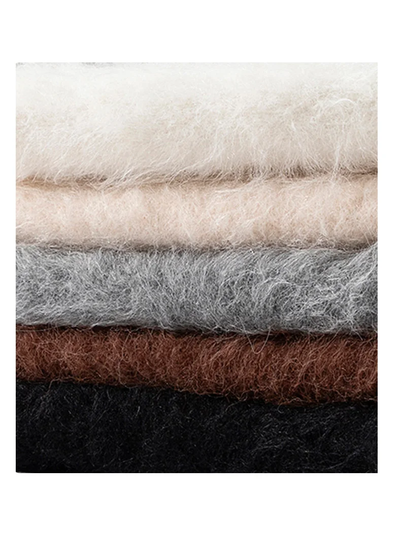 Fluffy Alpaca Wool Beanies Scarf Set Women Warm Knitted Hat Two Piece Winter