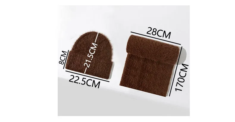 Fluffy Alpaca Wool Beanies Scarf Set Women Warm Knitted Hat Two Piece Winter
