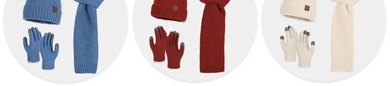 Winter Korean Style Fashion Knitted Wool Hat for Women Warm Hat Scarf and Gloves Three-Piece Set with Ear Protection Beanie