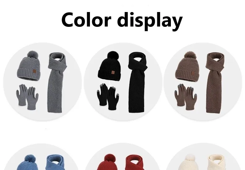 Winter Korean Style Fashion Knitted Wool Hat for Women Warm Hat Scarf and Gloves Three-Piece Set with Ear Protection Beanie
