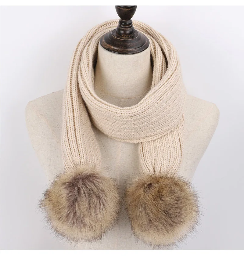 New 2026 Winter Children's Double Hair Ball Woolen Hat Scarf Set Boys Girls Thickened Raccoon Ball Knitted Ear Cap Two Piece Set