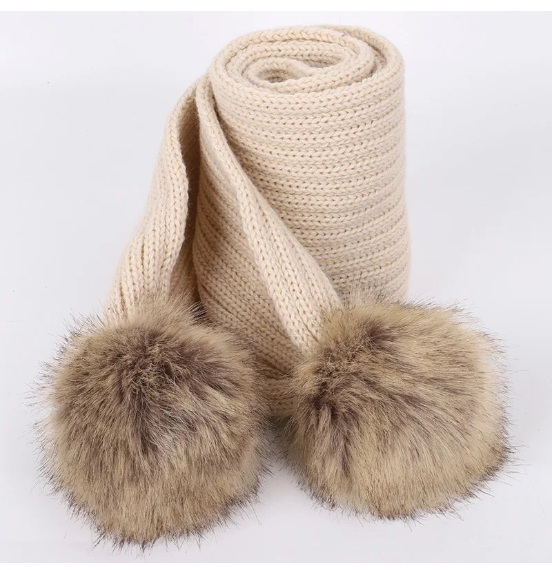 New 2026 Winter Children's Double Hair Ball Woolen Hat Scarf Set Boys Girls Thickened Raccoon Ball Knitted Ear Cap Two Piece Set