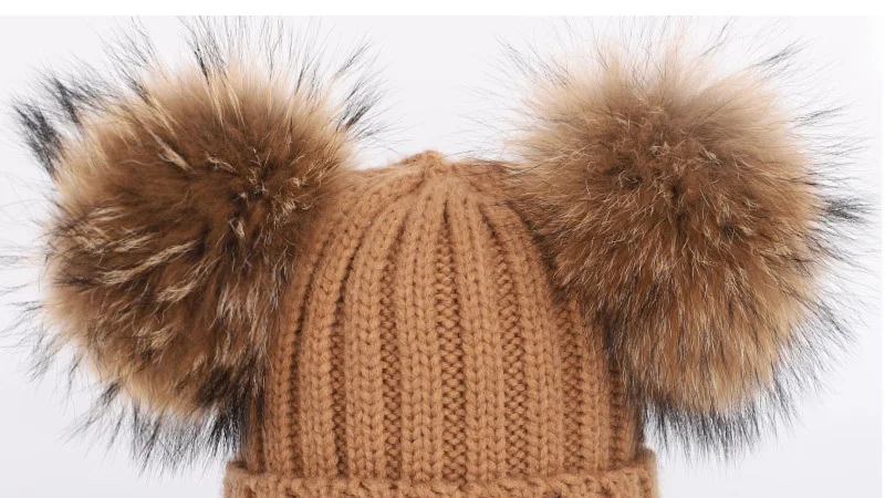 New 2026 Winter Children's Double Hair Ball Woolen Hat Scarf Set Boys Girls Thickened Raccoon Ball Knitted Ear Cap Two Piece Set