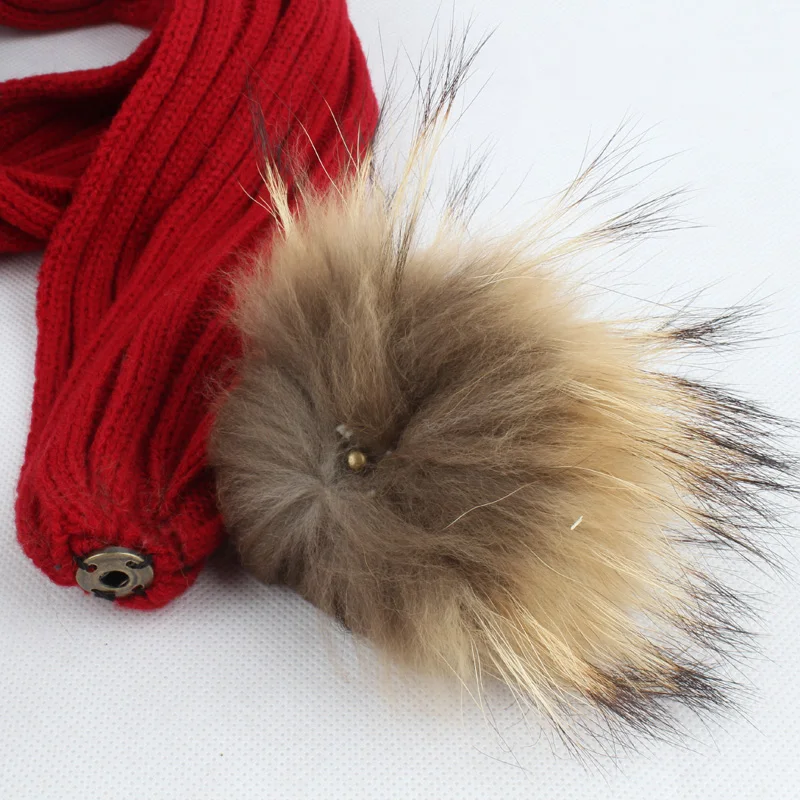 Kids Winter Hat Scarf Set Baby Warm Knitted Beanie Boys Girls Real Fur Pompom Hat For Children Winter Cap Skullies Beanies