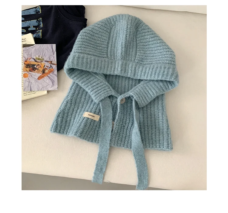 Woolen Yarn Balaclava For Women Winter Warm Earmuffs Hat Scarf